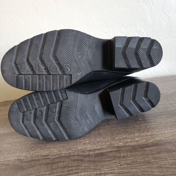 Sorel Cate Waterproof Leather Lace-Up Block Heel Ankle Boots Black 7 Biker Moto - Picture 8 of 12